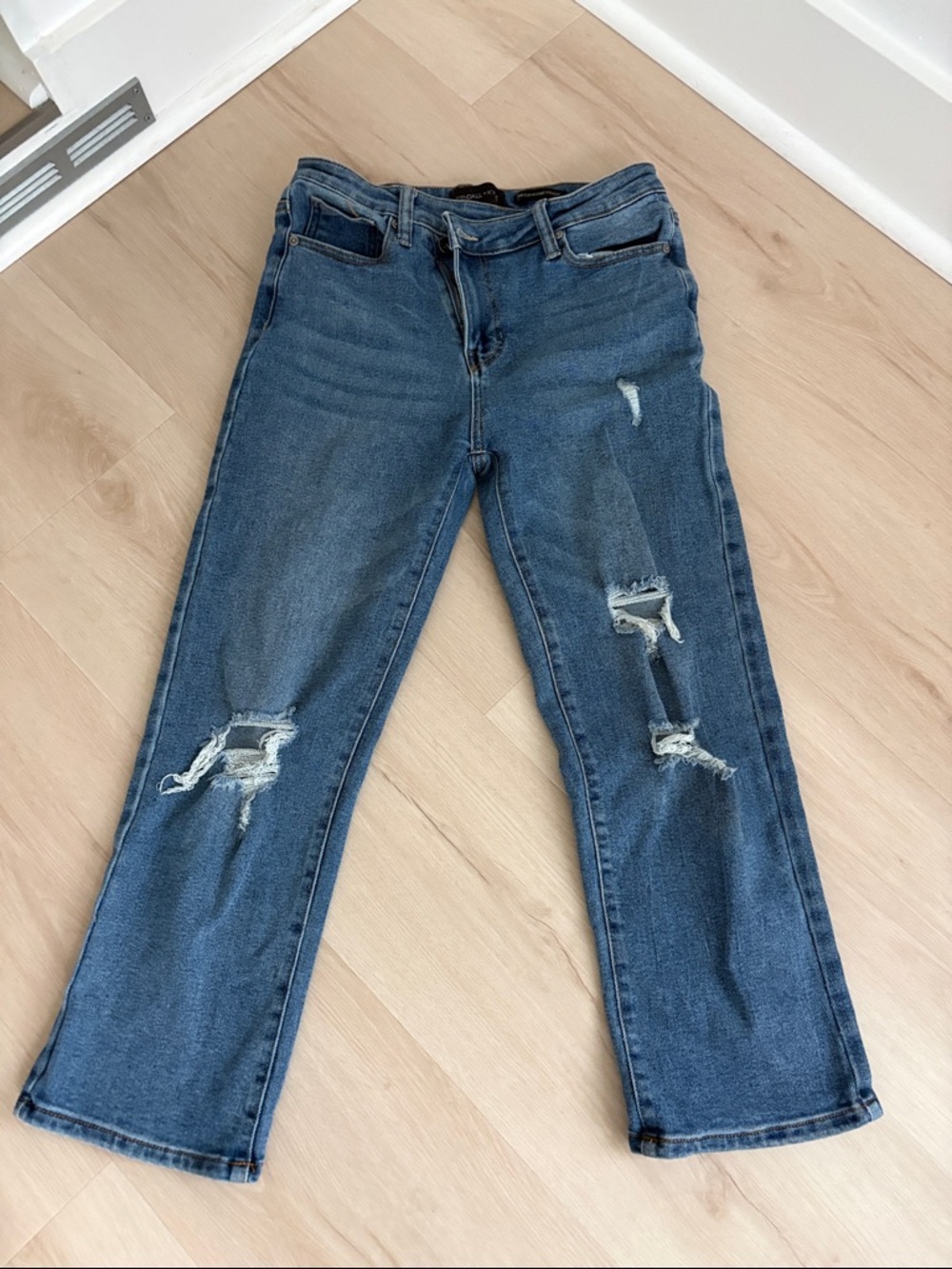 Kendall & Kylie Medium Blue Distressed Straight Leg Jeans